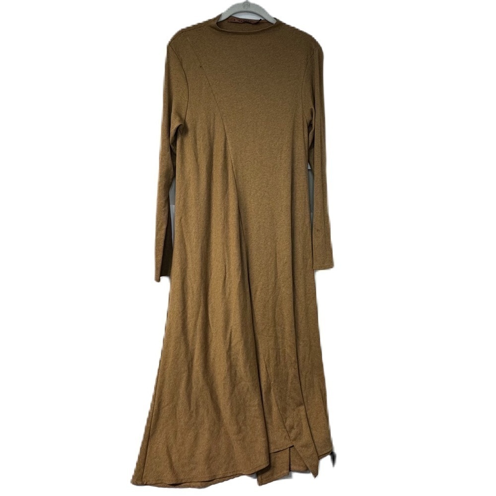 Pashmina Woman's M tan ribbed midi aline dress casual classic work fun designer